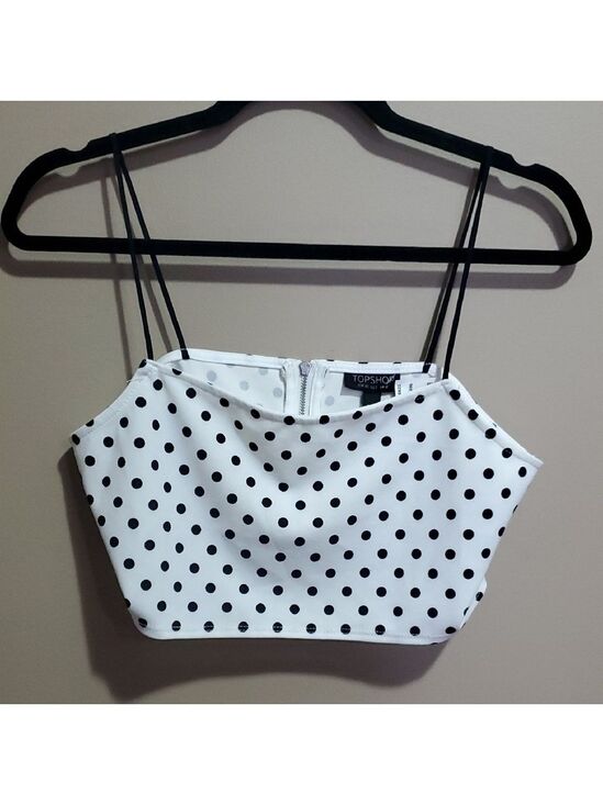 Topshop Tops - Topshop Black and White Polka Dot Crop Top Size 8